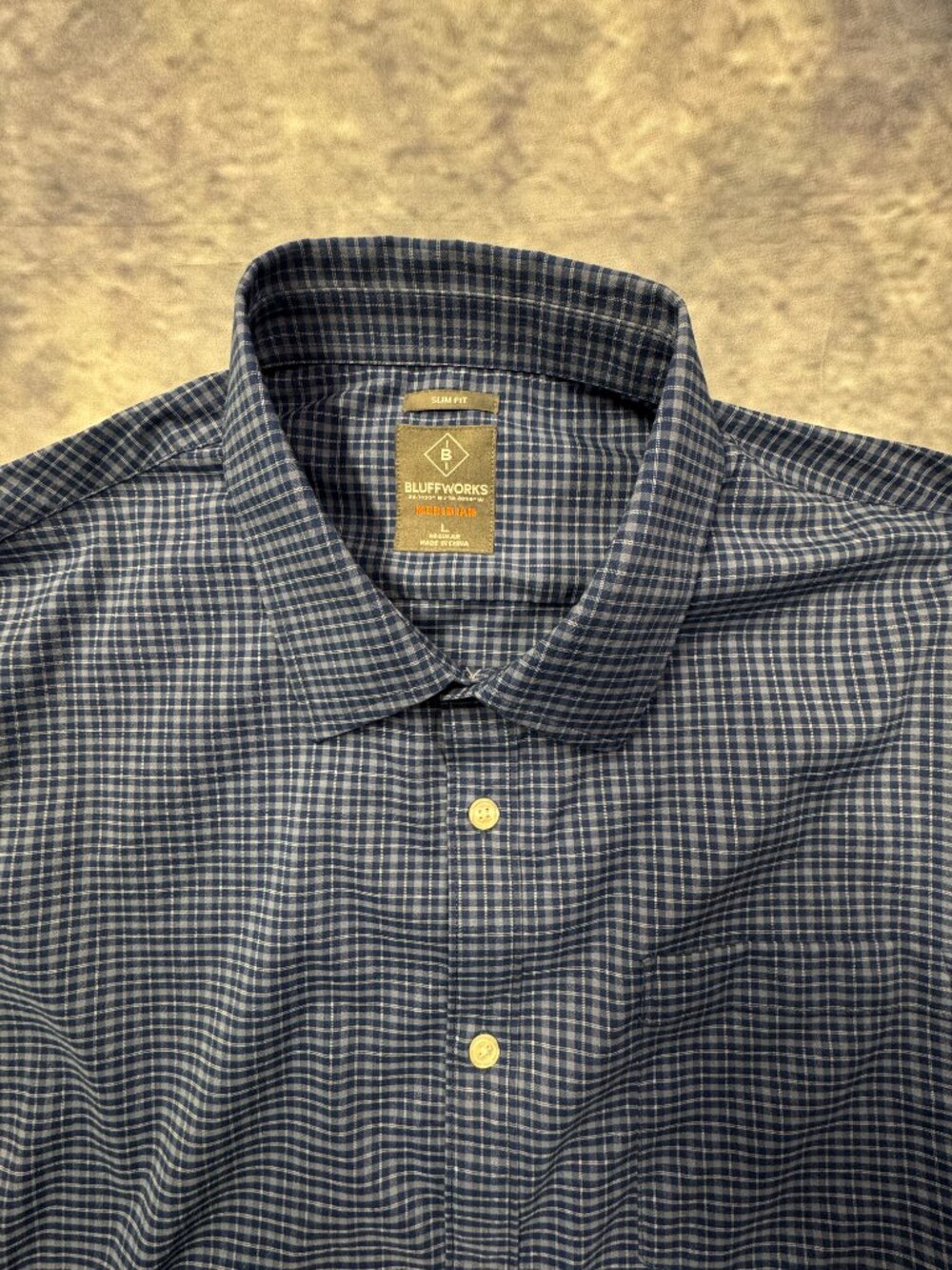 Bluffworks Shirt Mens Large Meridian Slim Blue Plaid Long Sleeve Button Up City